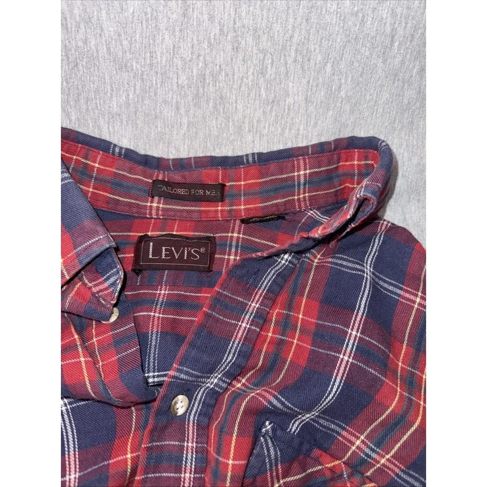 Levi's Men's Tailored Fit Plaid Flannel Shirt Red Blue Long Sleeve Button Up